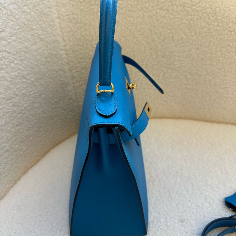 HERMES 愛馬仕 Kelly 28 法國藍 金扣 Epsom 皮-3