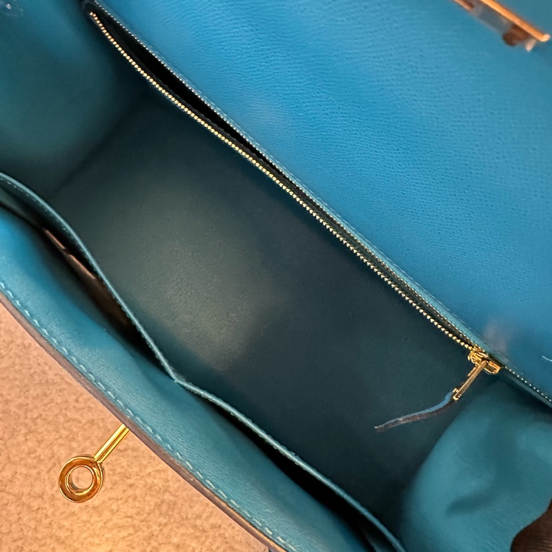 HERMES 愛馬仕 Kelly 28 法國藍 金扣 Epsom 皮-5