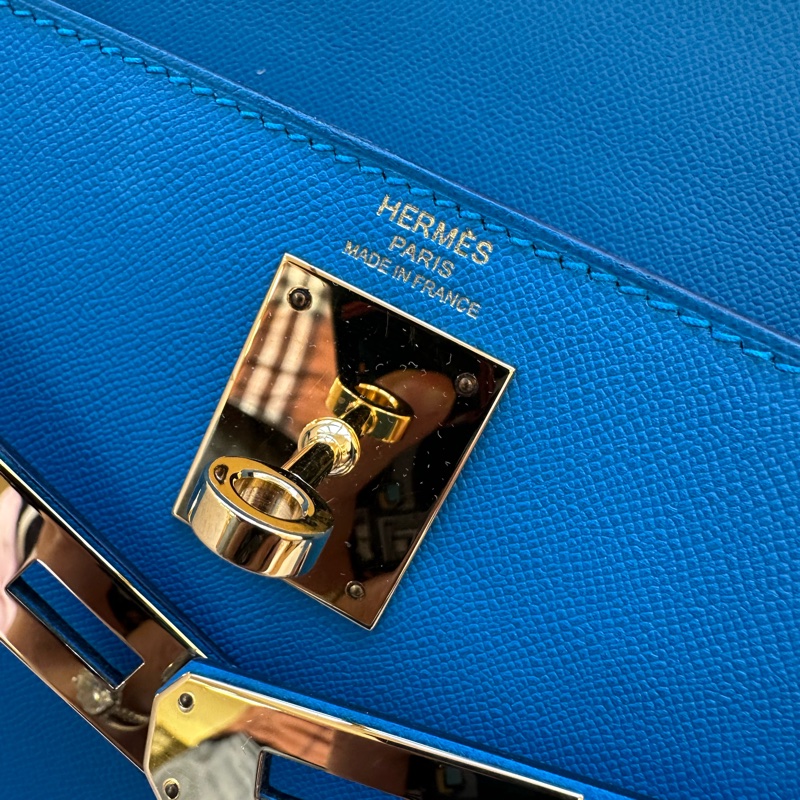 HERMES 愛馬仕 Kelly 28 法國藍 金扣 Epsom 皮-6