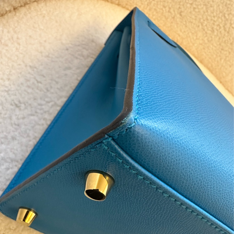 HERMES 愛馬仕 Kelly 28 法國藍 金扣 Epsom 皮-8