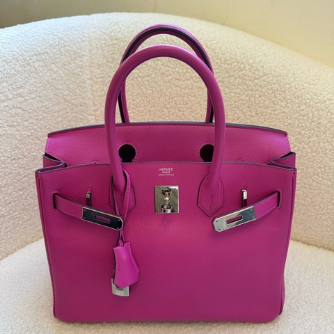 HERMES 愛馬仕 Birkin 30 玫瑰紫粉 銀扣 Togo皮 C刻