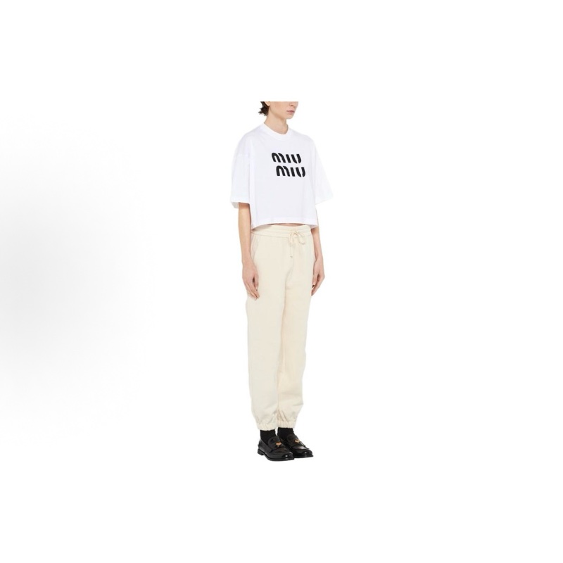 MIU MIU缪缪 纯色抽绳系带束脚 针织运动裤 女款 象牙白色-0