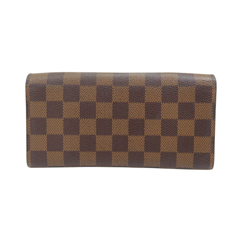 棕色 棋盤格帆布 Emilie 扣式長夾【LOUIS VUITTON LV 路易威登】 N63544-1