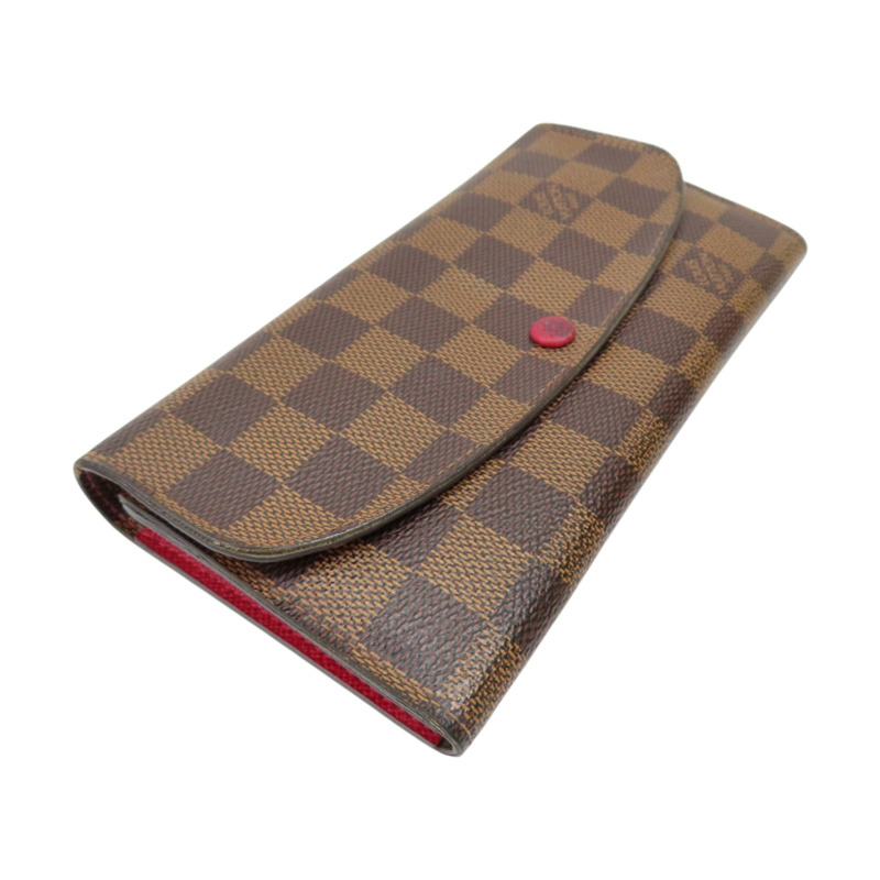 棕色 棋盤格帆布 Emilie 扣式長夾【LOUIS VUITTON LV 路易威登】 N63544-2