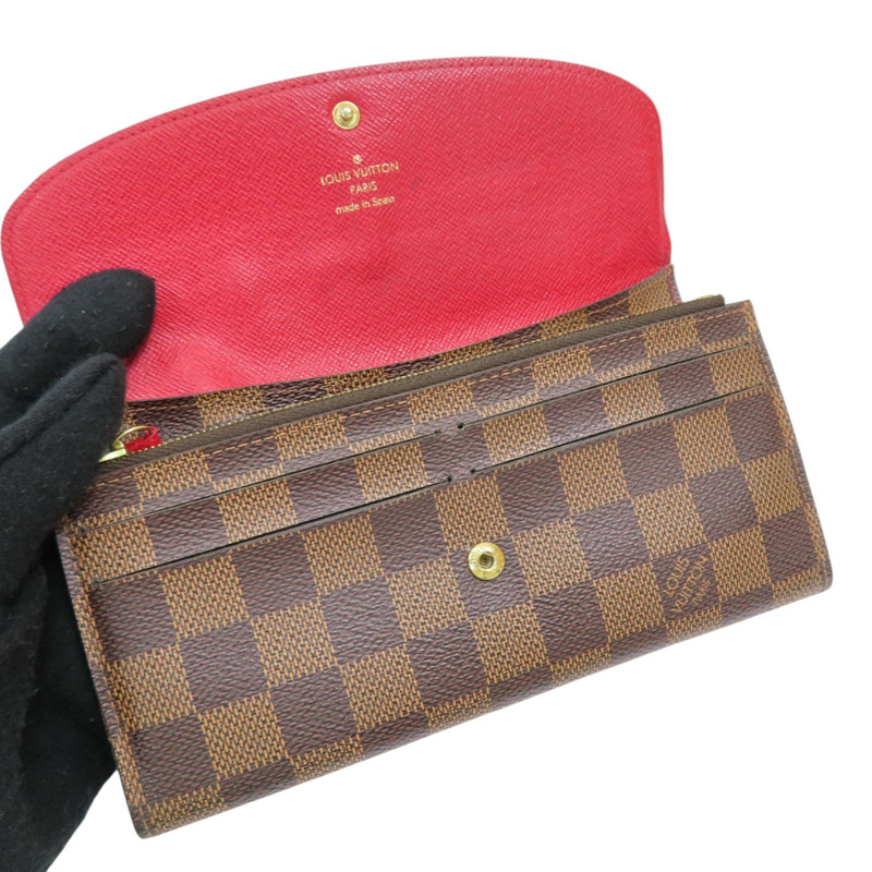 棕色 棋盤格帆布 Emilie 扣式長夾【LOUIS VUITTON LV 路易威登】 N63544-4