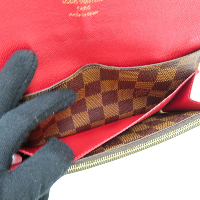 棕色 棋盤格帆布 Emilie 扣式長夾【LOUIS VUITTON LV 路易威登】 N63544-5
