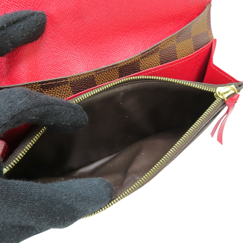 棕色 棋盤格帆布 Emilie 扣式長夾【LOUIS VUITTON LV 路易威登】 N63544-6