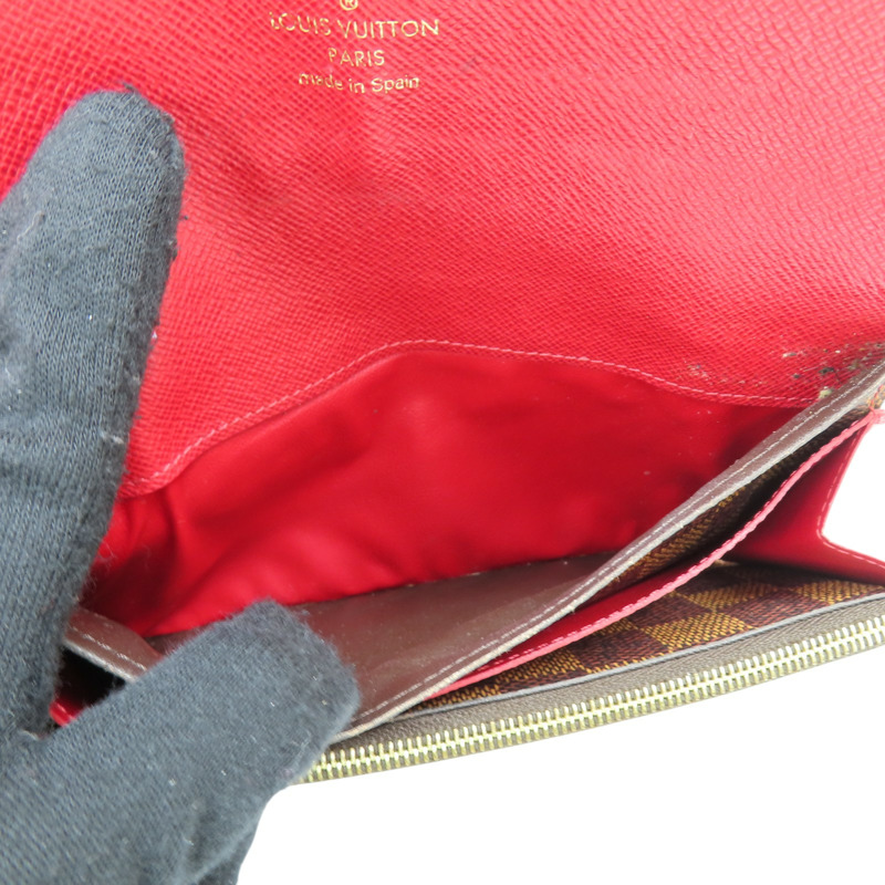 棕色 棋盤格帆布 Emilie 扣式長夾【LOUIS VUITTON LV 路易威登】 N63544-7