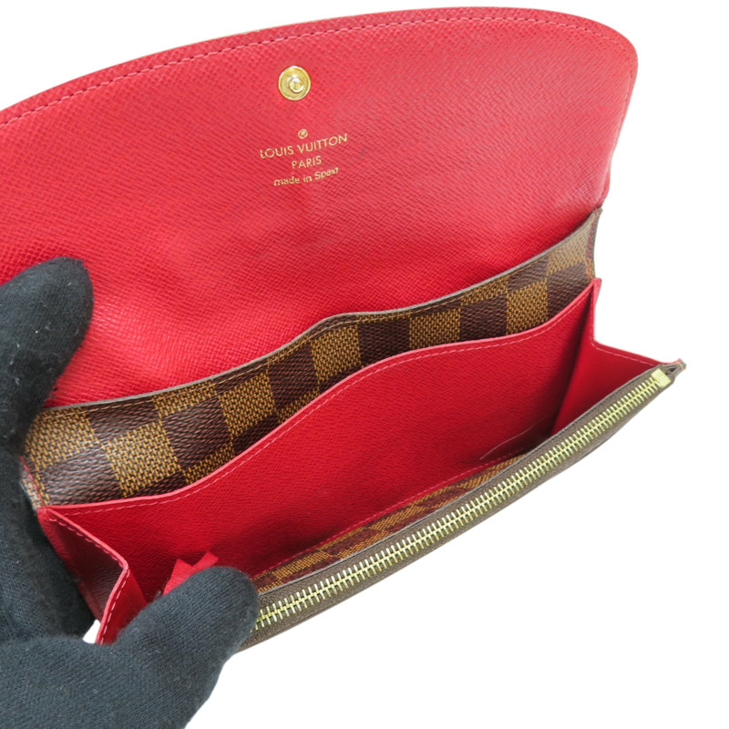 棕色 棋盤格帆布 Emilie 扣式長夾【LOUIS VUITTON LV 路易威登】 N63544-8