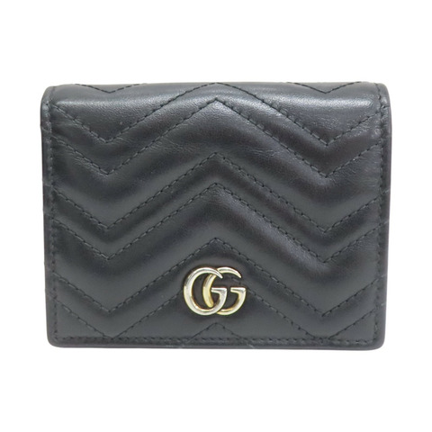 黑色 GG Marmont 牛皮 Double G Mini 扣式短夾【GUCCI 古馳】 466492