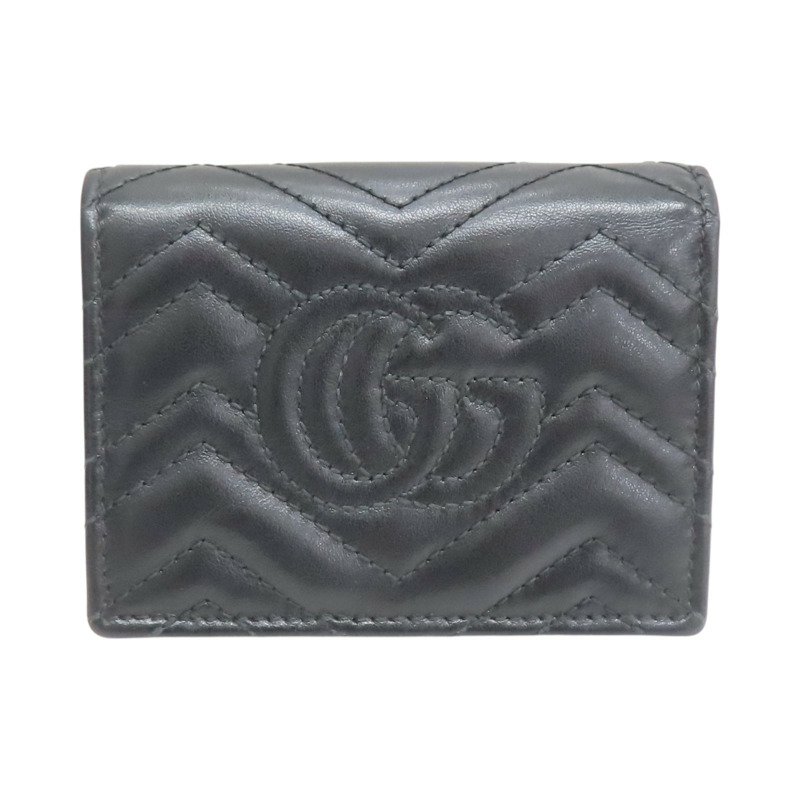 黑色 GG Marmont 牛皮 Double G Mini 扣式短夾【GUCCI 古馳】 466492-1