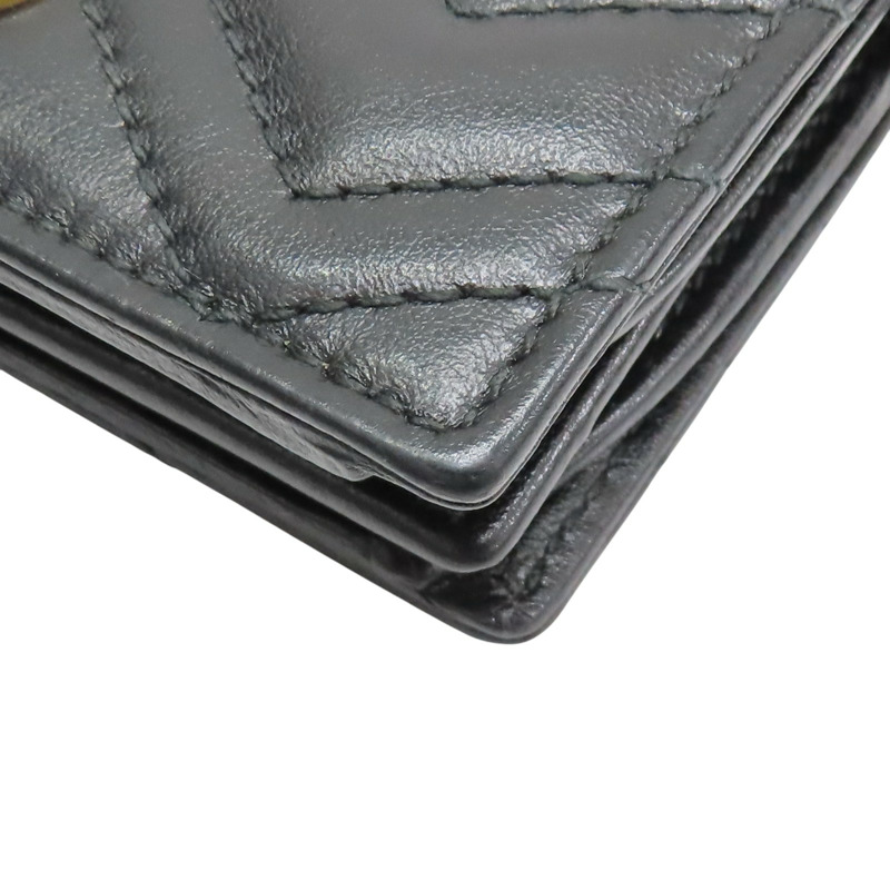 黑色 GG Marmont 牛皮 Double G Mini 扣式短夾【GUCCI 古馳】 466492-14