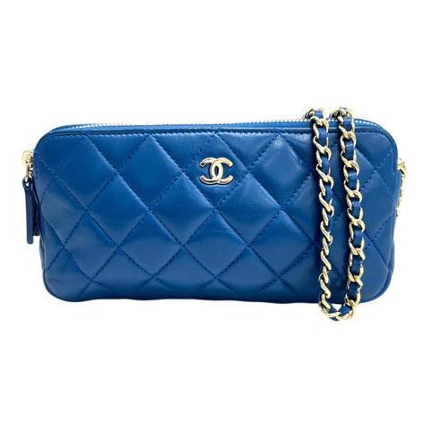 藍色 菱格紋 羊皮 Small Clutch With Chain 肩背包 無卡【CHANEL 香奈兒】 A82527