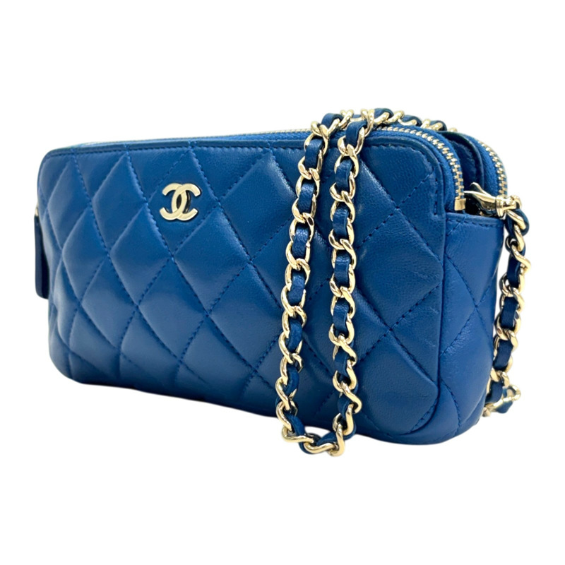 藍色 菱格紋 羊皮 Small Clutch With Chain 肩背包 無卡【CHANEL 香奈兒】 A82527-1