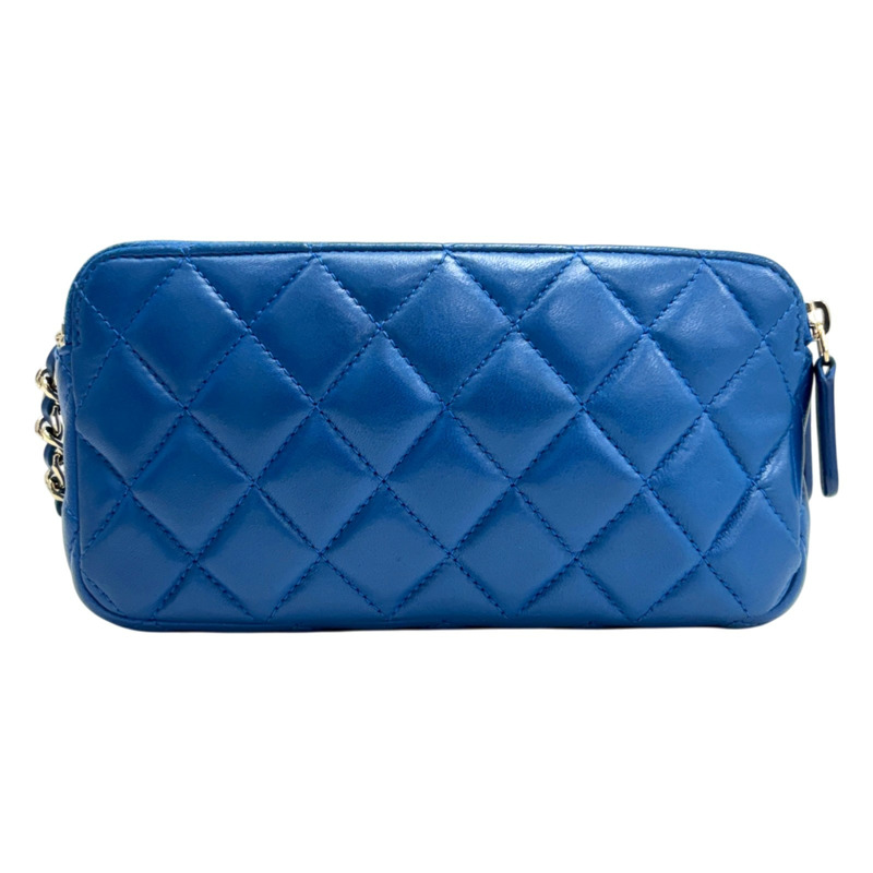 藍色 菱格紋 羊皮 Small Clutch With Chain 肩背包 無卡【CHANEL 香奈兒】 A82527-2