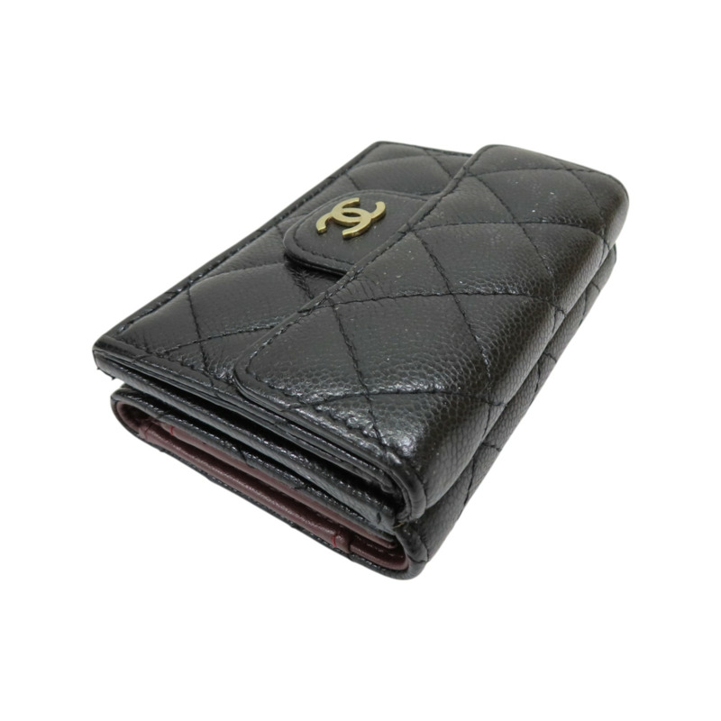 黑色 牛皮 菱格紋 荔枝紋 扣式短夾 金扣【CHANEL 香奈兒】 AP0230-2