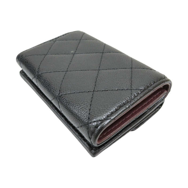 黑色 牛皮 菱格紋 荔枝紋 扣式短夾 金扣【CHANEL 香奈兒】 AP0230-3