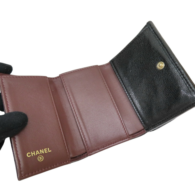 黑色 牛皮 菱格紋 荔枝紋 扣式短夾 金扣【CHANEL 香奈兒】 AP0230-4