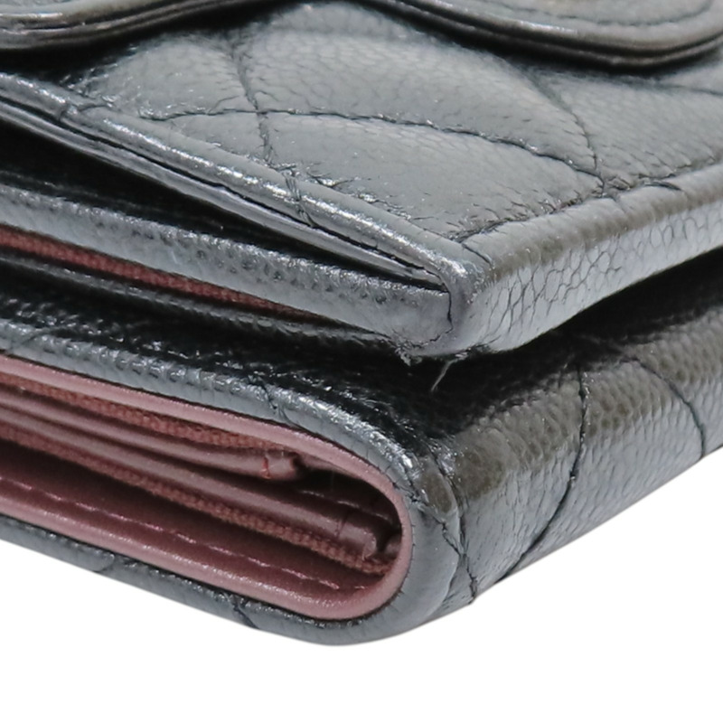 黑色 牛皮 菱格紋 荔枝紋 扣式短夾 金扣【CHANEL 香奈兒】 AP0230-9