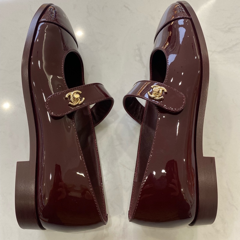 閒置新 未使用Chanel/香奈兒酒紅色漆皮瑪麗珍36.5碼 配件包裝盒 塵袋-5