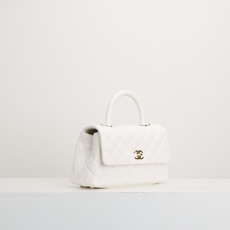 二手Chanel Coco handle 24小號白金牛皮 芯片款-1