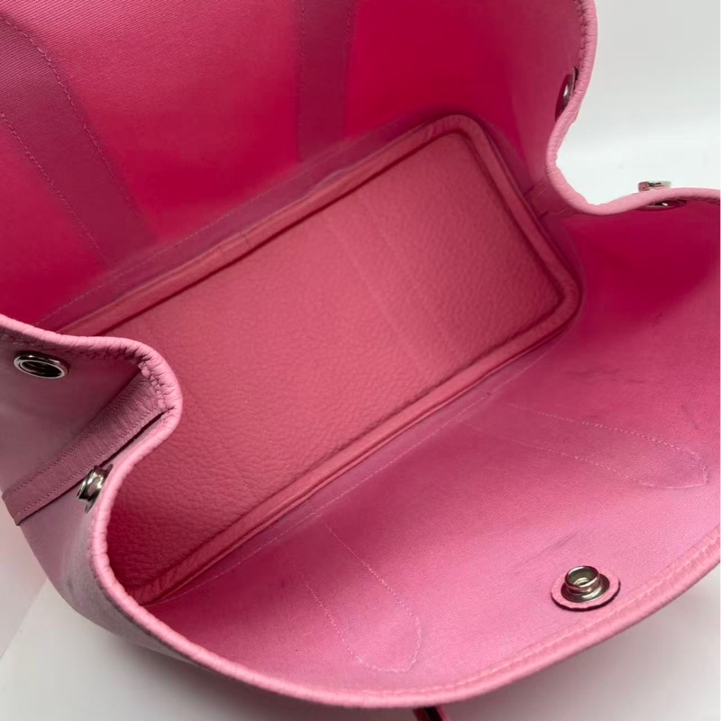 二手Hermes愛馬仕garden party30櫻花粉帆布拼皮y刻，有發黑磨損-3