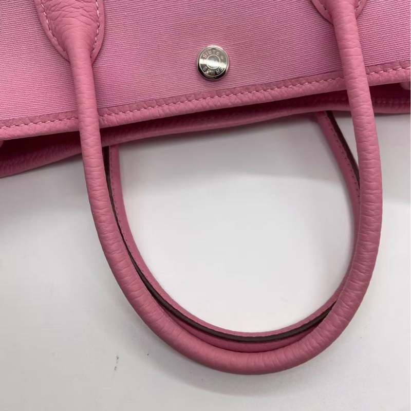 二手Hermes愛馬仕garden party30櫻花粉帆布拼皮y刻，有發黑磨損-4
