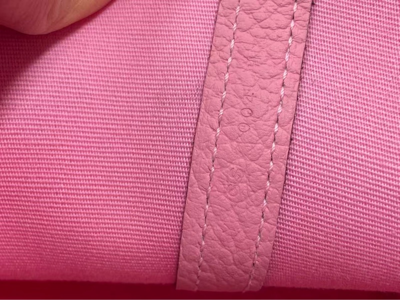 二手Hermes愛馬仕garden party30櫻花粉帆布拼皮y刻，有發黑磨損-5