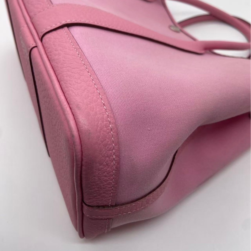 二手Hermes愛馬仕garden party30櫻花粉帆布拼皮y刻，有發黑磨損-7