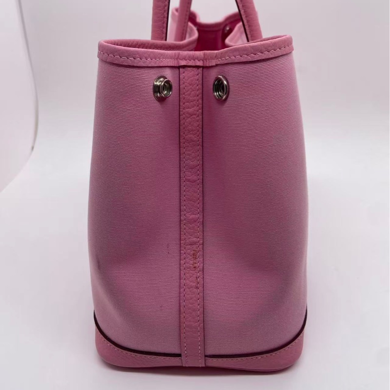 二手Hermes愛馬仕garden party30櫻花粉帆布拼皮y刻，有發黑磨損-10