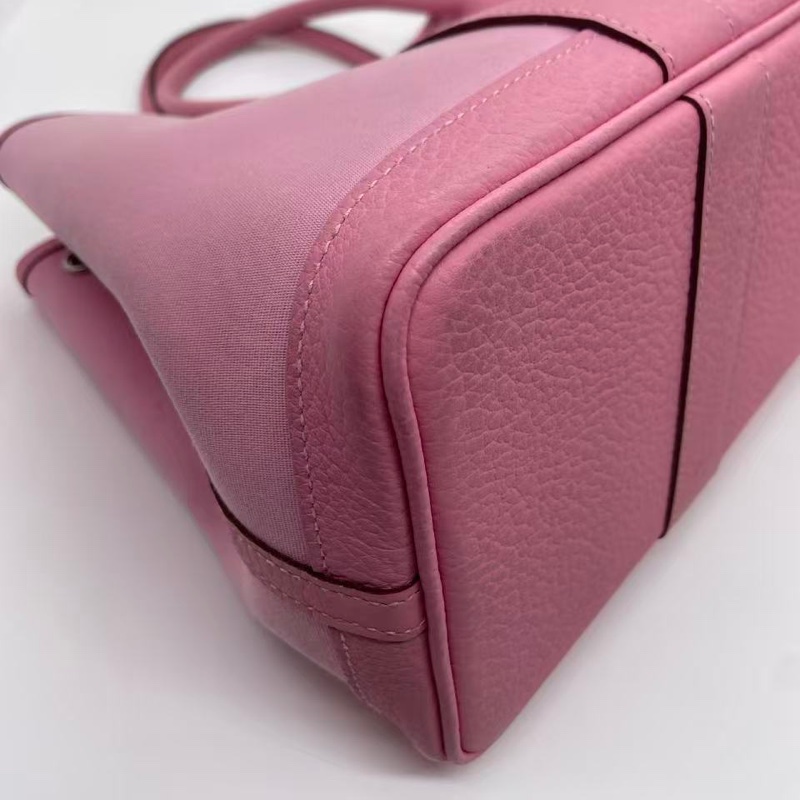 二手Hermes愛馬仕garden party30櫻花粉帆布拼皮y刻，有發黑磨損-11