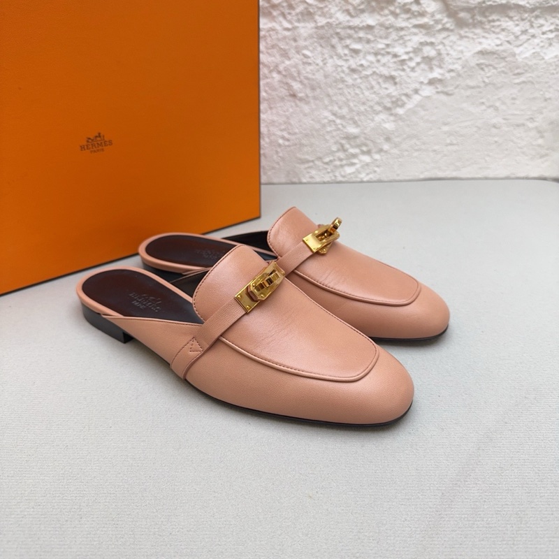 閒置新 未使用 Hermes/愛馬仕kelly龍蝦粉金扣b刻 半拖鞋37碼 配件塵袋 包裝盒-0