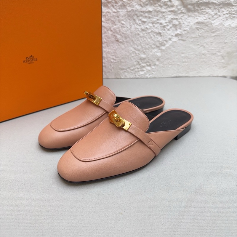 閒置新 未使用 Hermes/愛馬仕kelly龍蝦粉金扣b刻 半拖鞋37碼 配件塵袋 包裝盒-1