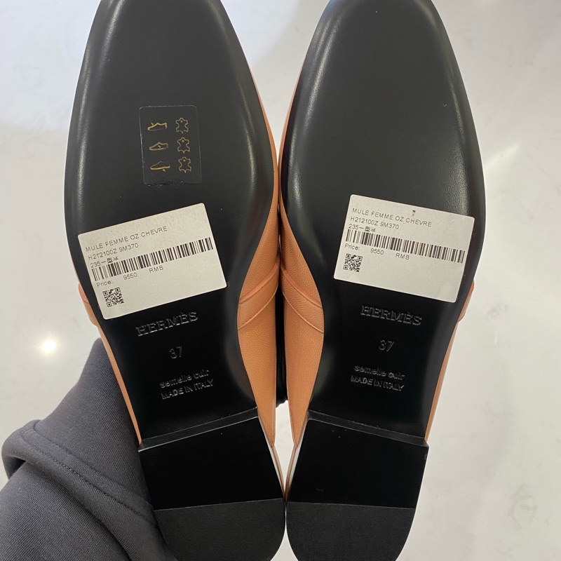 閒置新 未使用 Hermes/愛馬仕kelly龍蝦粉金扣b刻 半拖鞋37碼 配件塵袋 包裝盒-6