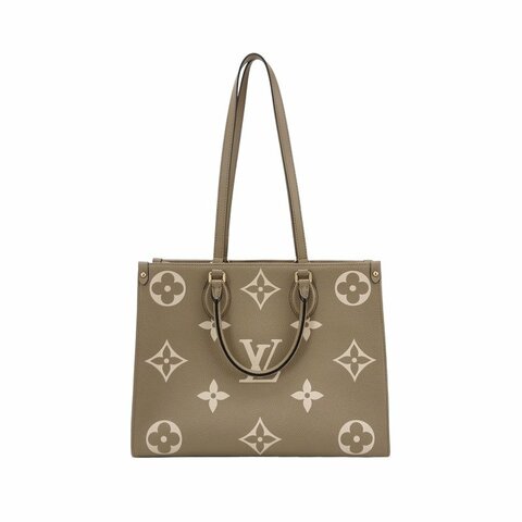 Louis Vuitton(LV)Onthego中型牛皮老花壓花單肩包晶片款