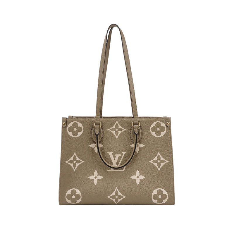 Louis Vuitton(LV)Onthego中型牛皮老花壓花單肩包晶片款-0