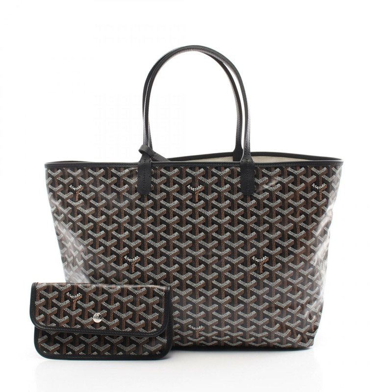 GOYARD Saint Louis PM 手提包，帆布皮革，黑色多色，二手女款-0