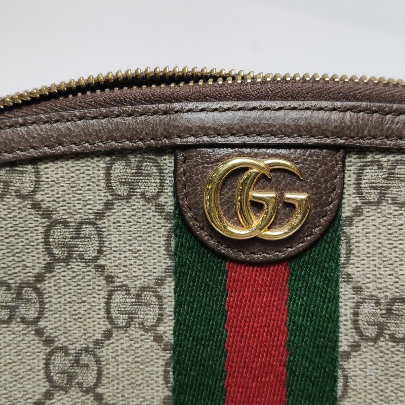 Gucci Ophidia小號牛皮GG老花條紋雙G手拿包-9