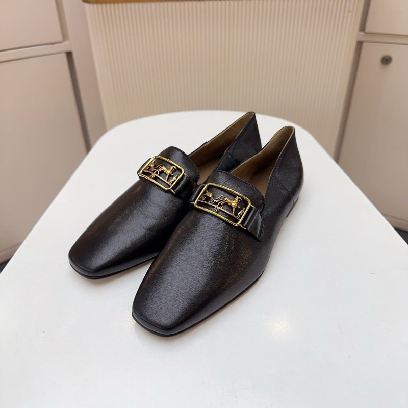 閒置新 Hermes/愛馬仕黑色馬車扣 樂福鞋35碼 油蠟皮質地很高級 羊皮柔軟細膩非常合腳 附件：塵袋+盒-0