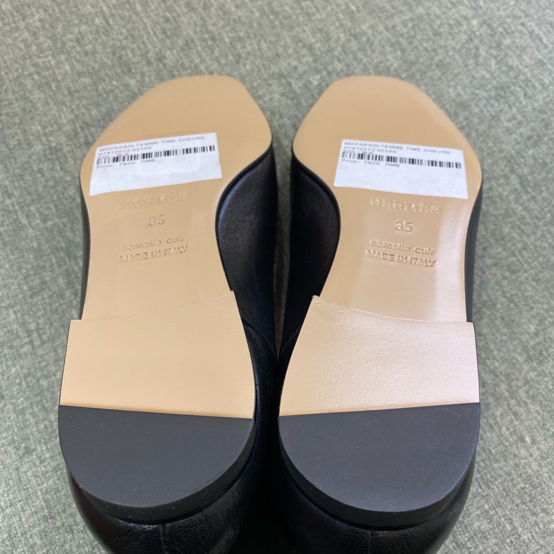 閒置新 Hermes/愛馬仕黑色馬車扣 樂福鞋35碼 油蠟皮質地很高級 羊皮柔軟細膩非常合腳 附件：塵袋+盒-6