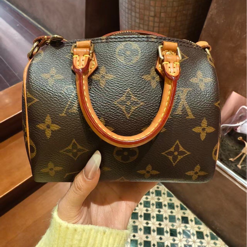 【大全套有購證❗️95新✨】LV Nano Speedy 經典老花枕頭包 棕色-6