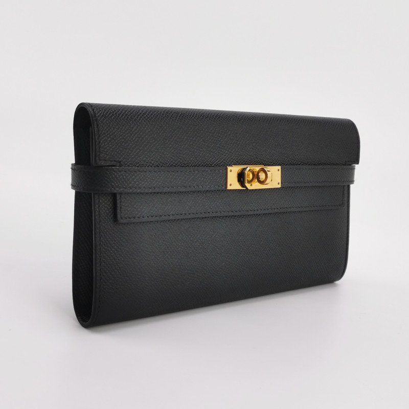 HermesKelly凱莉包大號旋扣皮夾Epsom牛皮金扣89黑色A刻-2