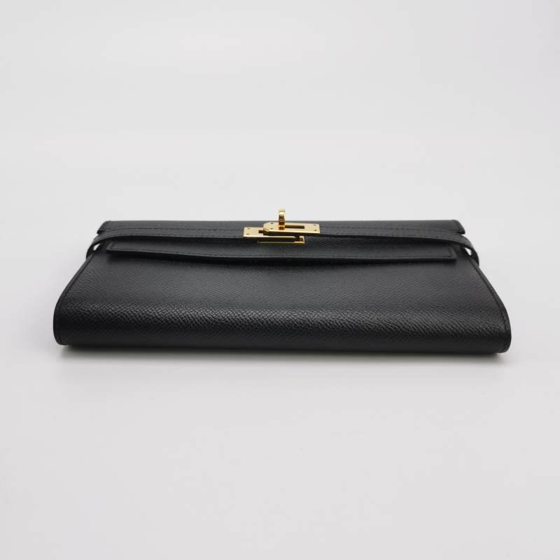 HermesKelly凱莉包大號旋扣皮夾Epsom牛皮金扣89黑色A刻-4