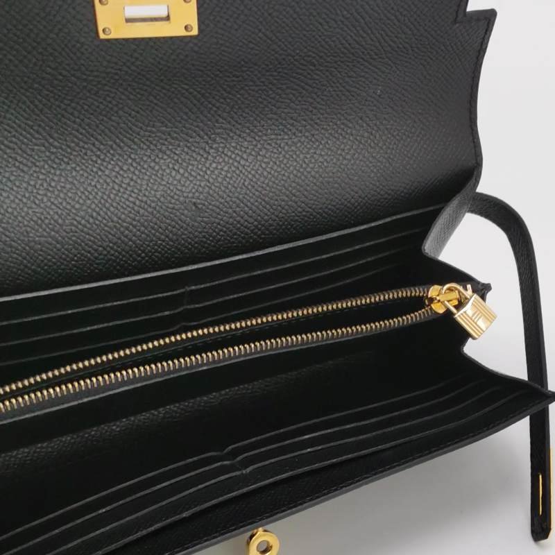 HermesKelly凱莉包大號旋扣皮夾Epsom牛皮金扣89黑色A刻-5