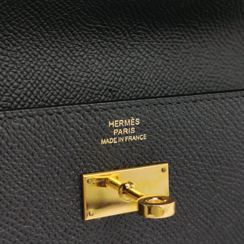 HermesKelly凱莉包大號旋扣皮夾Epsom牛皮金扣89黑色A刻-6