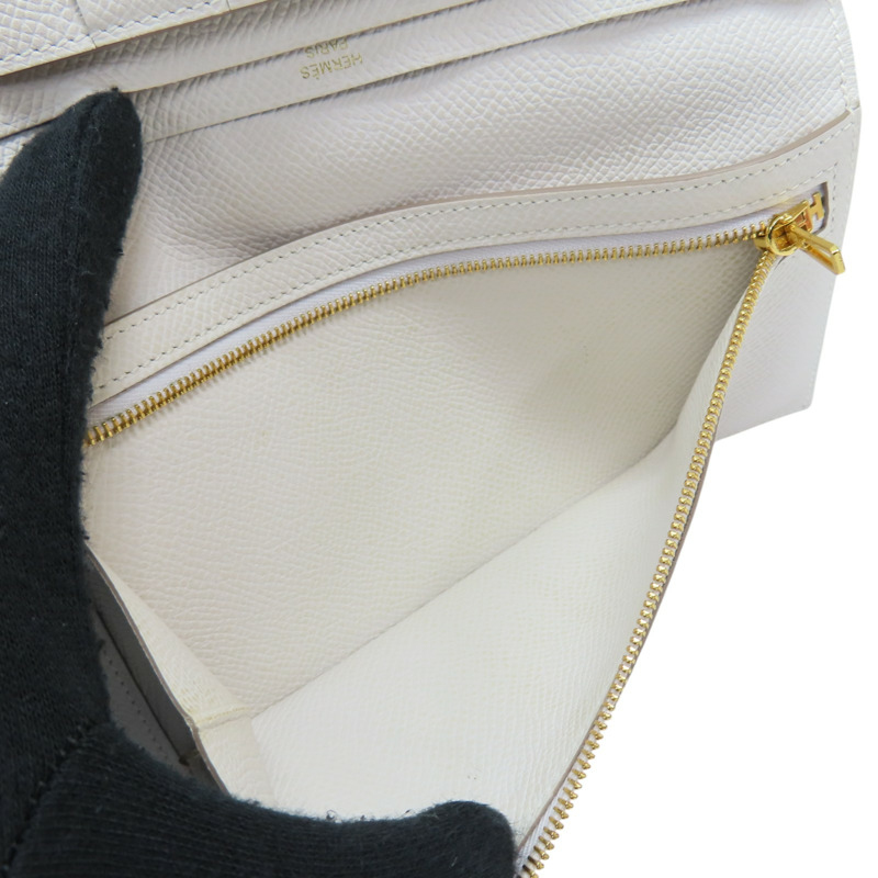 奶昔白 Epsom 牛皮 Bearn 二折長夾 W刻 金扣【HERMES 愛馬仕】 H039785CK-8