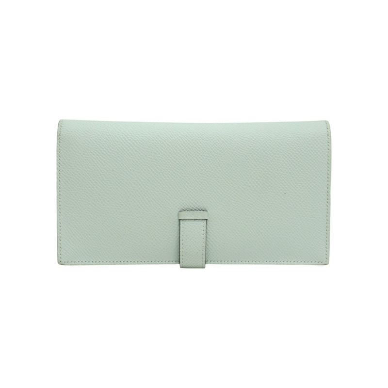 淺綠 金棕色 Epson牛皮 Bearn Verso 兩折 長夾 K刻 銀釦【HERMES 愛馬仕】 H039785CK-1