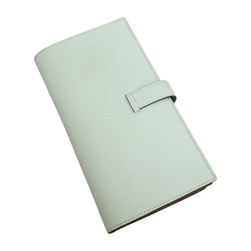 淺綠 金棕色 Epson牛皮 Bearn Verso 兩折 長夾 K刻 銀釦【HERMES 愛馬仕】 H039785CK-3