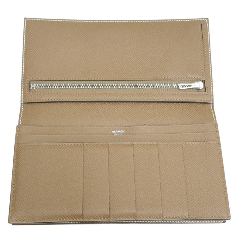 淺綠 金棕色 Epson牛皮 Bearn Verso 兩折 長夾 K刻 銀釦【HERMES 愛馬仕】 H039785CK-4