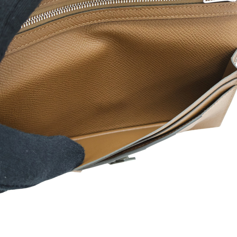 淺綠 金棕色 Epson牛皮 Bearn Verso 兩折 長夾 K刻 銀釦【HERMES 愛馬仕】 H039785CK-5